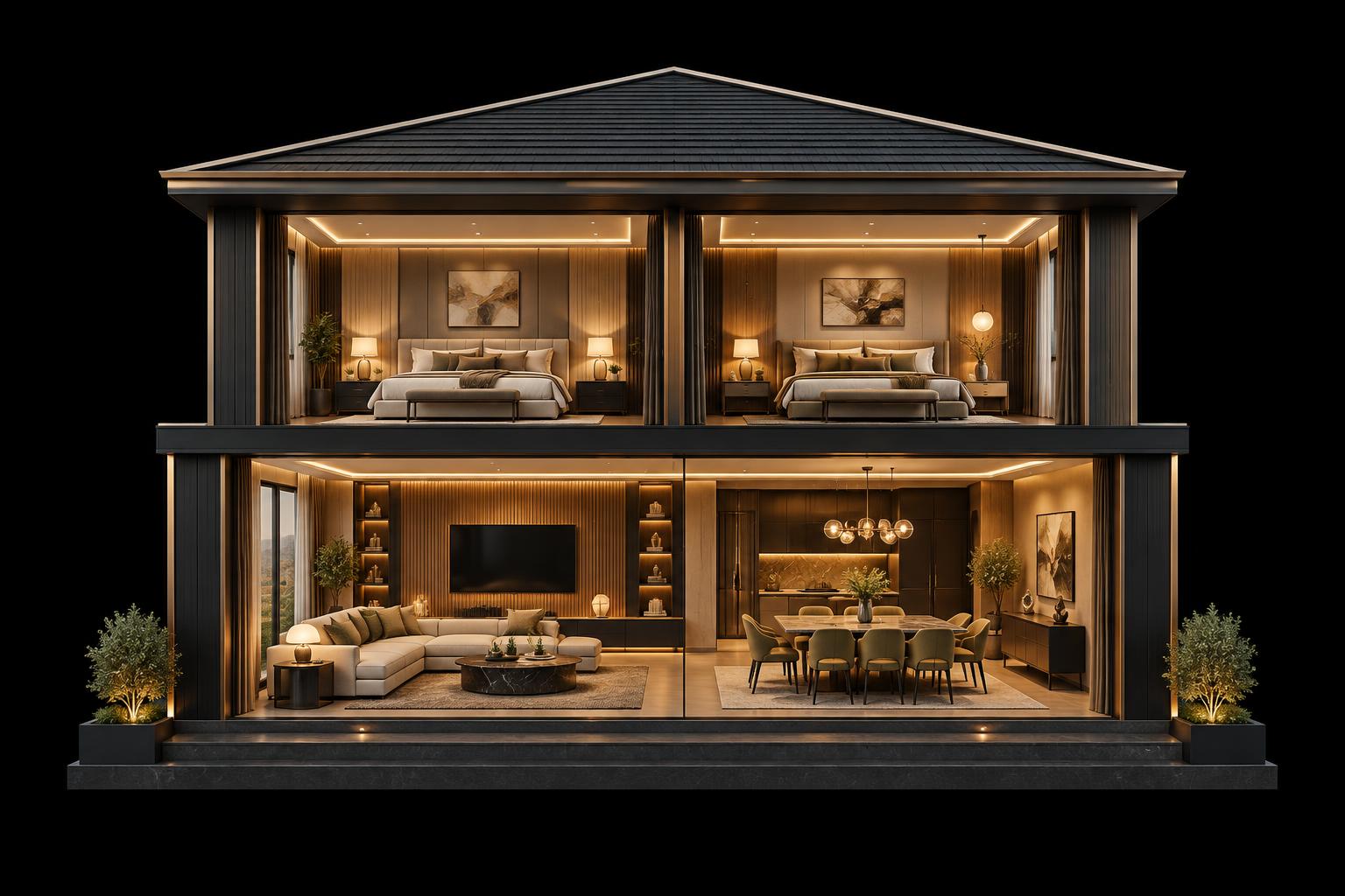 Complete two-storey luxury home with two bedrooms and an open-plan living room